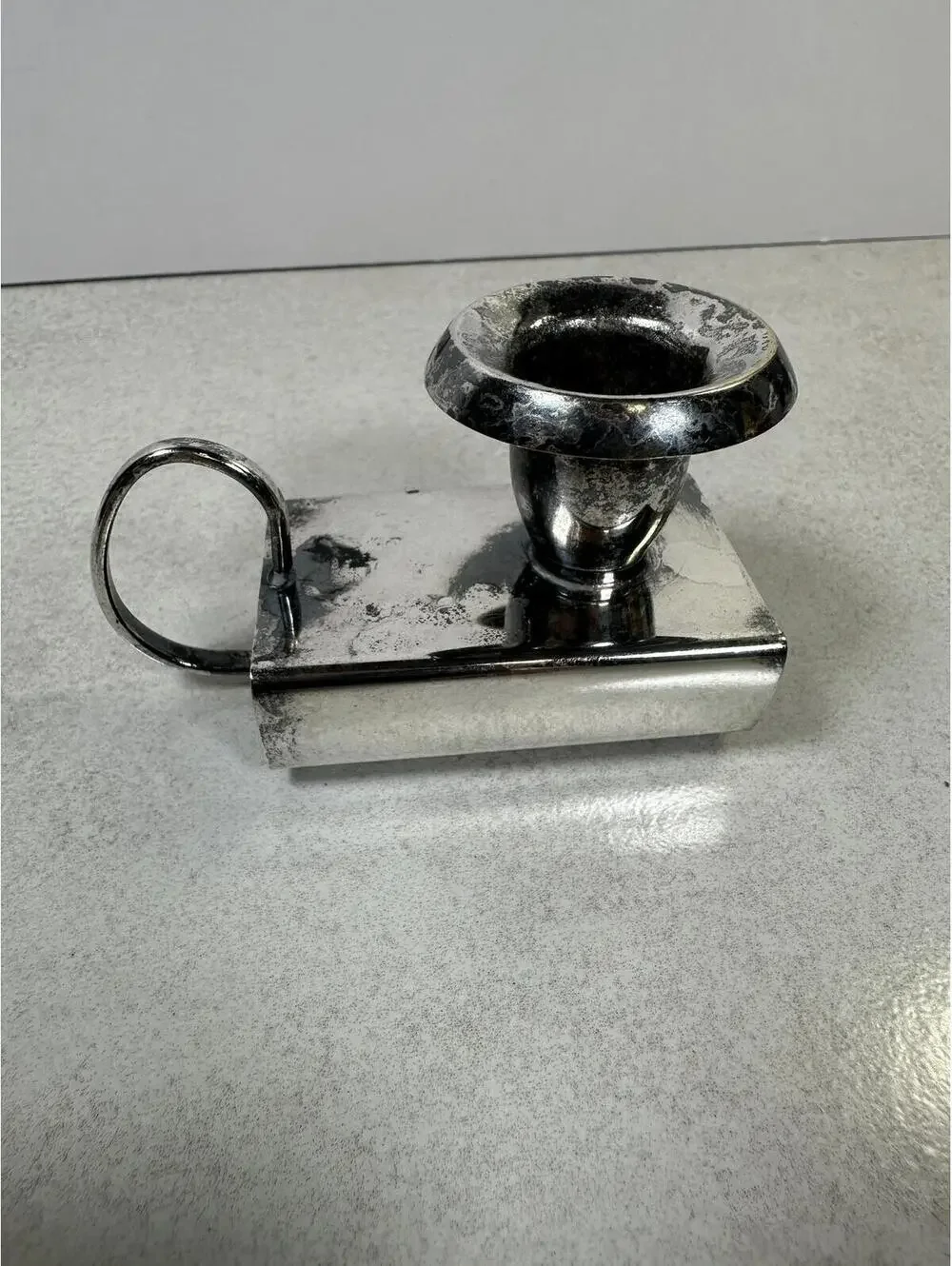 Antique Silver Chamberstick Candle Holder Finger Loop Clip On